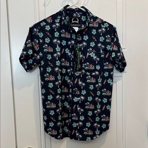 Cinch Arena Flex Navy Tropical Print Button Down Shirt